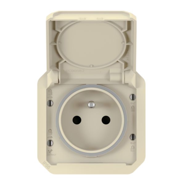 Prise de courant 2P+T étanche Plexo 16A 250V IP55 IK08 avec enjoliveur finition sable