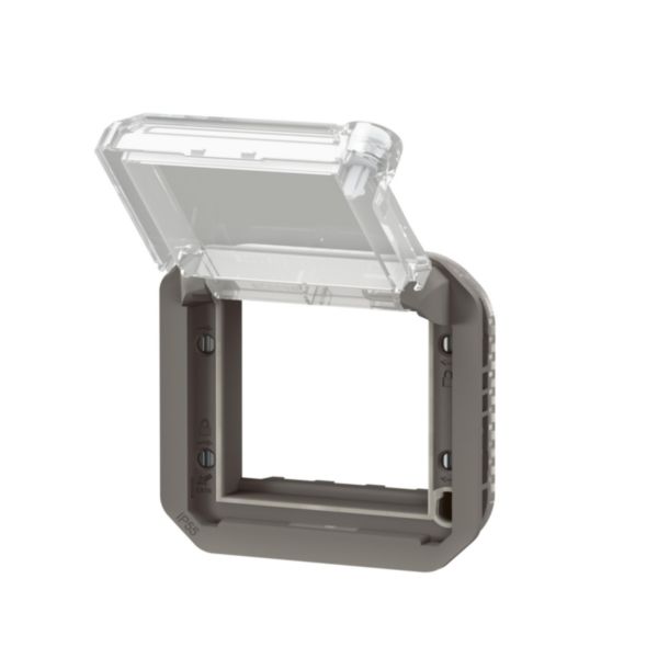 Adaptateur étanche Plexo IP55 pour fonction Mosaic - verrouillable par outil finition anthracite à volet transparent