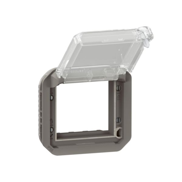 Adaptateur étanche Plexo IP55 pour fonction Mosaic - verrouillable par outil finition anthracite à volet transparent