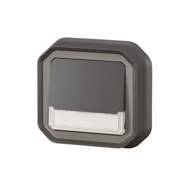 Poussoir NO-NF lumineux porte-étiquette avec voyant étanche Plexo 10A IP55 IK08 complet fixation encastré - anthracite