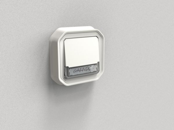 Poussoir NO-NF lumineux porte-étiquette avec voyant étanche Plexo 10A IP55 IK08 livré complet fixation encastré - blanc