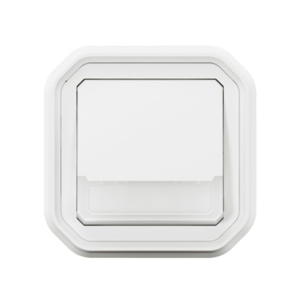 Poussoir NO-NF lumineux porte-étiquette avec voyant étanche Plexo 10A IP55 IK08 livré complet fixation encastré - blanc