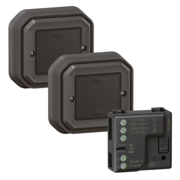 Prêt-à-Poser connectable Plexo avec 2 commandes sans fils sans pile Self-e et 1 micromodule - anthracite
