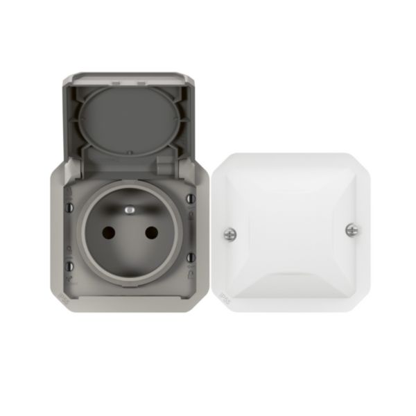 Prise de courant 2P+T connectée étanche Plexo with Netatmo IP55 16A 3680W 2 postes - à équiper gris