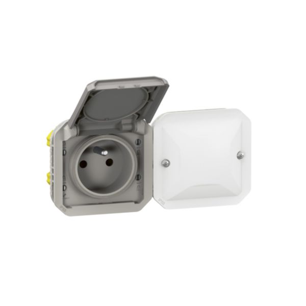 Prise de courant 2P+T connectée étanche Plexo with Netatmo IP55 16A 3680W 2 postes - à équiper gris