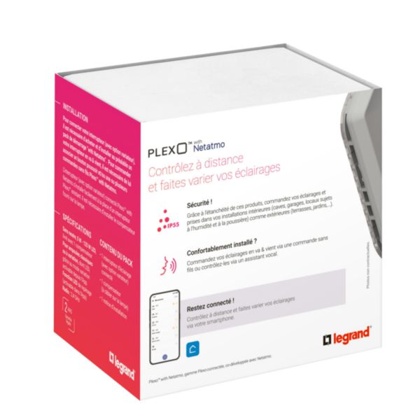 Interrupteur connecté option variation sans Neutre étanche Plexo with Netatmo 5W à 125W LED et compensateur - gris
