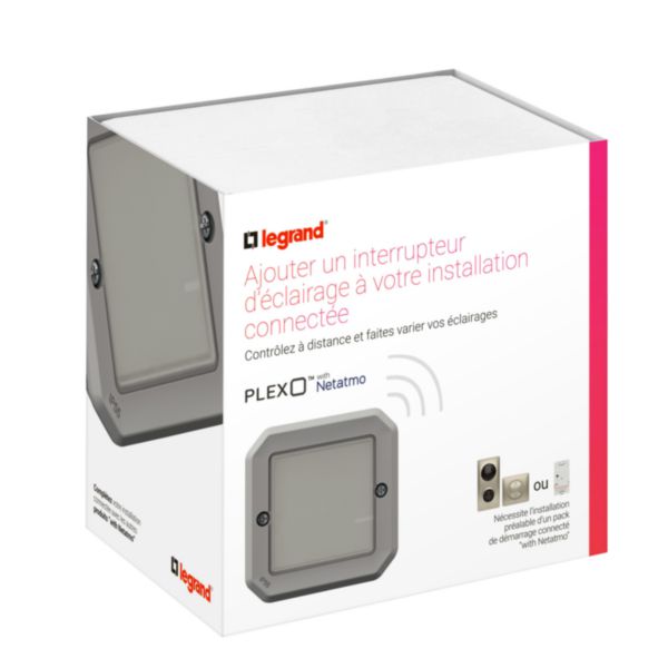 Interrupteur connecté option variation sans Neutre étanche Plexo with Netatmo 5W à 125W LED et compensateur - gris