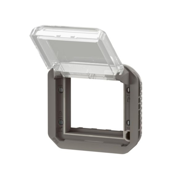 Adaptateur étanche Plexo IP55 pour fonction Mosaic - finition anthracite à volet transparent