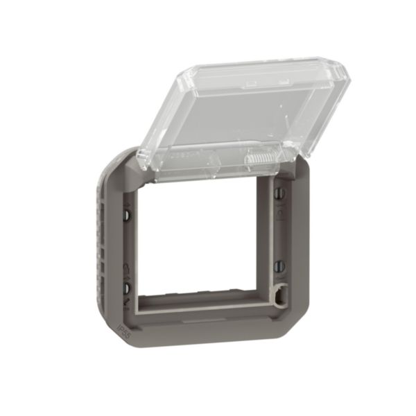 Adaptateur étanche Plexo IP55 pour fonction Mosaic - finition anthracite à volet transparent