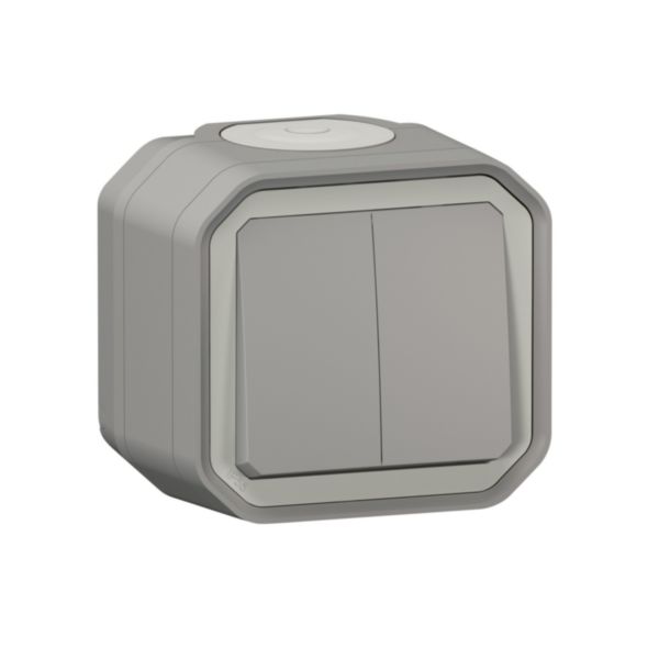Commande pour fonction double interrupteur ou va-et-vient 10A ou poussoir 10A étanche Plexo complet pour montage en apparent gris - Page 3