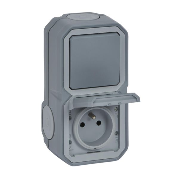 Legrand - Prise de courant et volet de protection IP55 Plexo complet  apparent - Gris