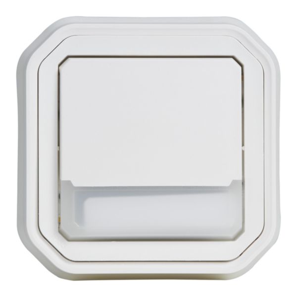 Poussoir inverseur lumineux étanche avec porte-étiquette Plexo - complet pour montage en encastré avec griffes Blanc