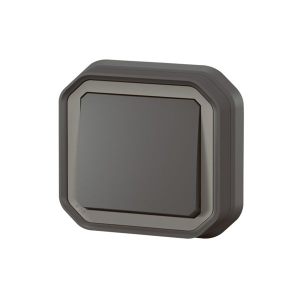 Interrupteur ou va-et-vient étanche Plexo 10A livré complet pour montage en encastré avec griffes anthracite