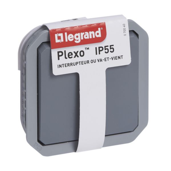 Interrupteur ou va-et-vient étanche Plexo 10A à équiper d'un boitier ou d'une plaque support finition gris 