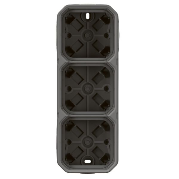 Boitier étanche Plexo 3 postes pour montage apparent horizontal ou vertical équipé de 5 embouts souples finition gris