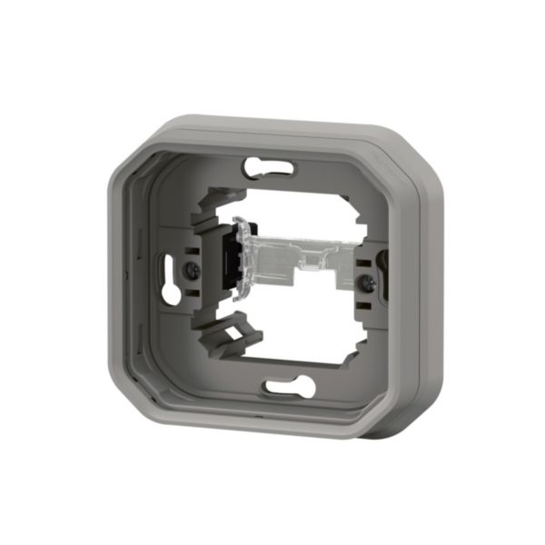 Support plaque étanche 1 poste Plexo pour montage en encastré des mécanismes composables - gris