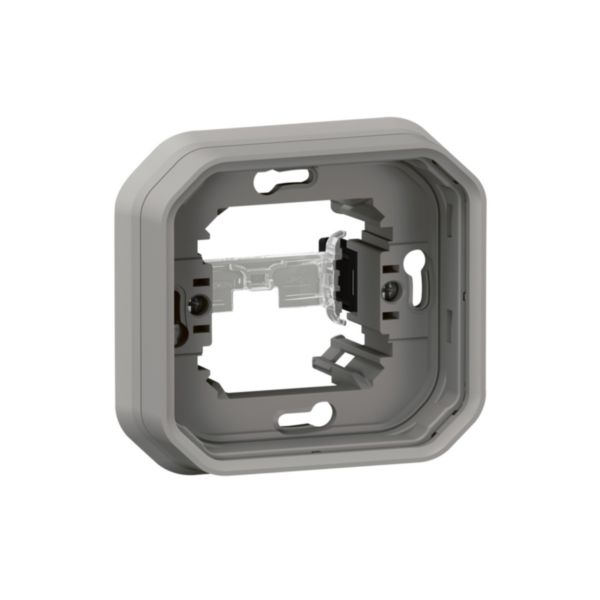 Support plaque étanche 1 poste Plexo pour montage en encastré des mécanismes composables - gris