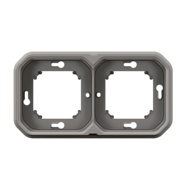 Support plaque étanche 2 postes Plexo pour montage horizontal ou vertical en encastré des fonctions composables - gris
