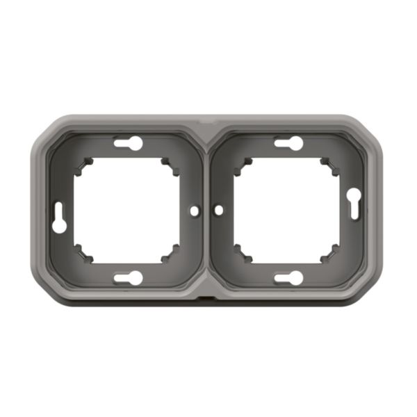 Support plaque étanche 2 postes Plexo pour montage horizontal ou vertical en encastré des fonctions composables - gris