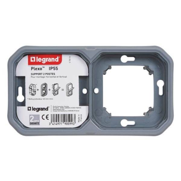 Legrand 069683L Support plaque Plexo étanche encastré 2 poste gris