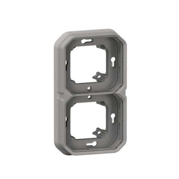 Support plaque étanche 2 postes Plexo pour montage horizontal ou vertical en encastré des fonctions composables - gris