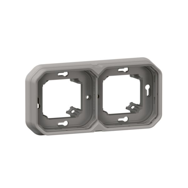 Support plaque étanche 2 postes Plexo pour montage horizontal ou vertical en encastré des fonctions composables - gris