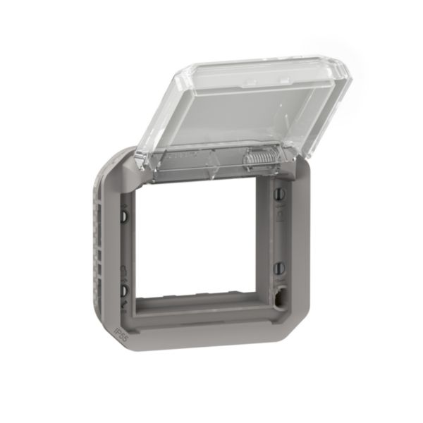 Adaptateur étanche à volet transparent Plexo pour intégration de fonctions Mosaic 2 modules finition gris