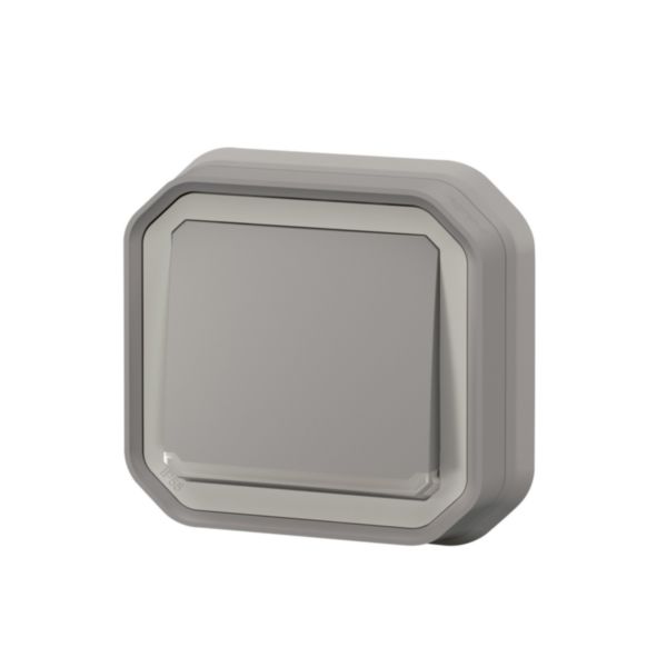 Interrupteur ou va-et-vient témoin étanche Plexo 10A - complet pour montage en encastré avec griffes Gris