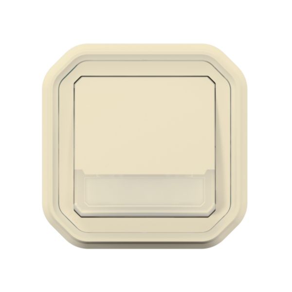 Poussoir inverseur lumineux étanche avec porte-étiquette Plexo - complet pour montage en encastré avec griffes Sable