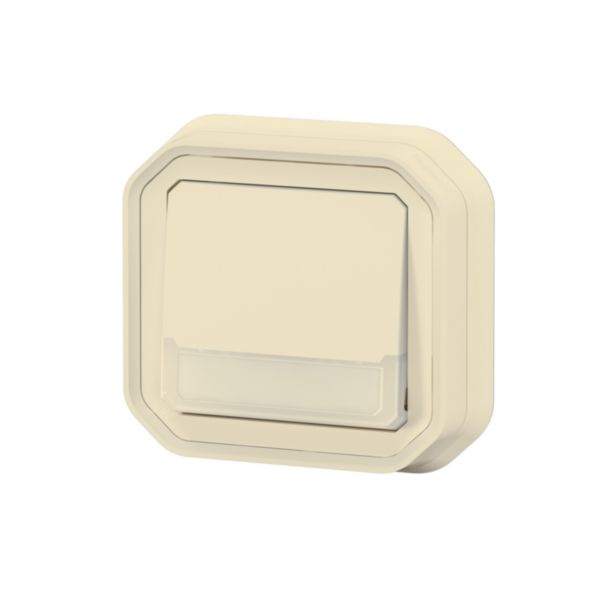 Poussoir inverseur lumineux étanche avec porte-étiquette Plexo - complet pour montage en encastré avec griffes Sable