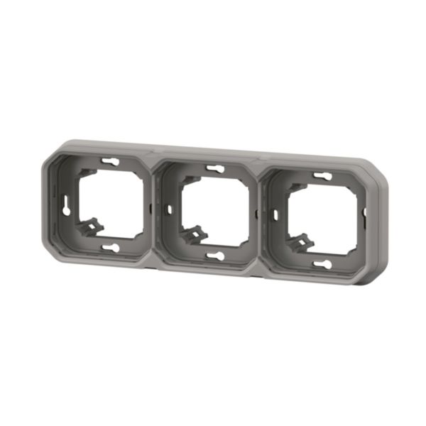 Support plaque étanche 3 postes Plexo pour montage horizontal ou vertical en encastré des fonctions composables - gris