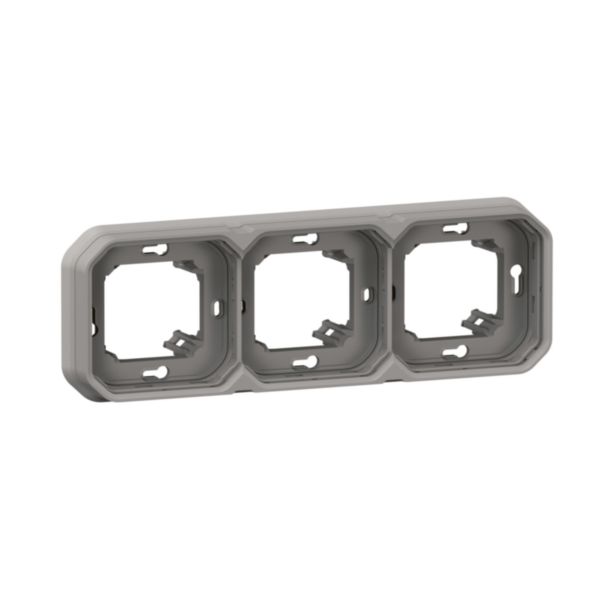 Support plaque étanche 3 postes Plexo pour montage horizontal ou vertical en encastré des fonctions composables - gris