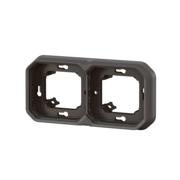 Support plaque étanche 2 postes Plexo pour montage horizontal ou vertical en encastré des fonctions composables - anthracite