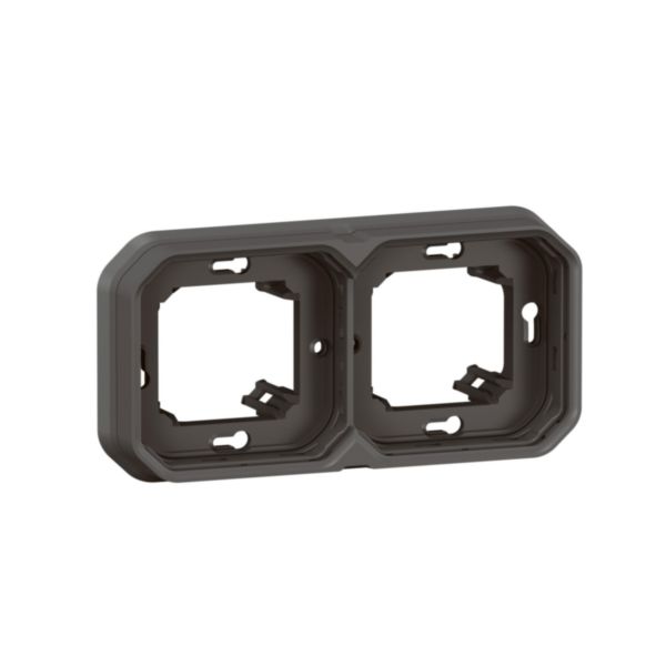 Support plaque étanche 2 postes Plexo pour montage horizontal ou vertical en encastré des fonctions composables - anthracite