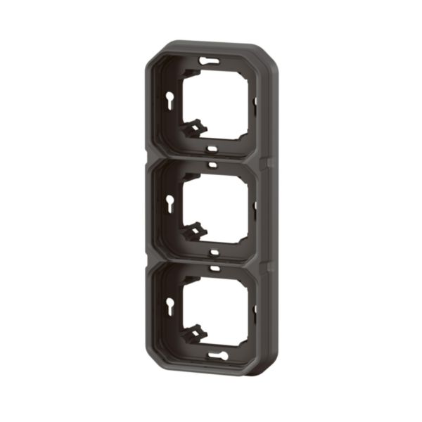 Support plaque étanche 3 postes Plexo pour montage horizontal ou vertical en encastré des fonctions composables - anthracite