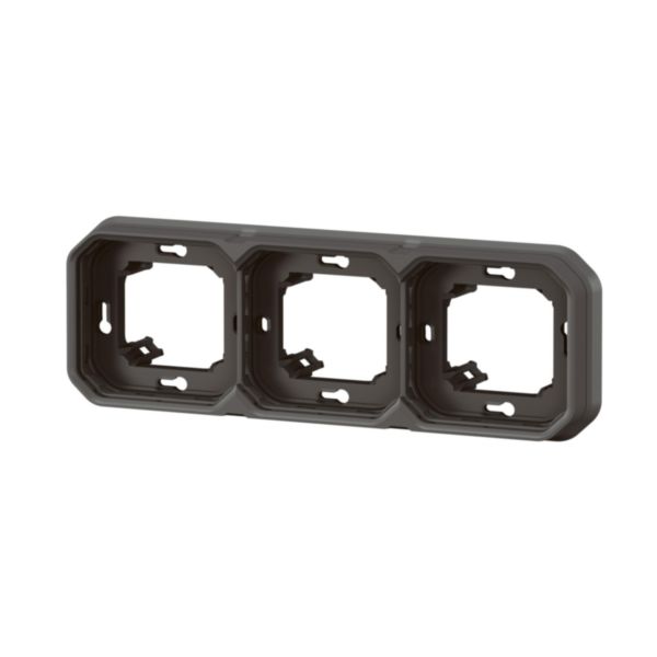 Support plaque étanche 3 postes Plexo pour montage horizontal ou vertical en encastré des fonctions composables - anthracite