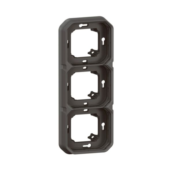 Support plaque étanche 3 postes Plexo pour montage horizontal ou vertical en encastré des fonctions composables - anthracite