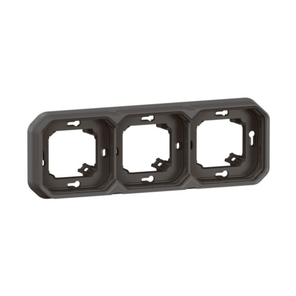 Support plaque étanche 3 postes Plexo pour montage horizontal ou vertical en encastré des fonctions composables - anthracite