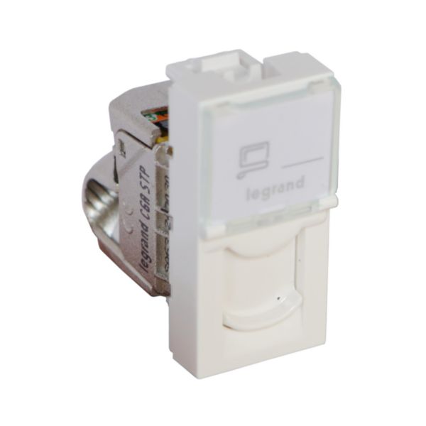 Prise RJ45 catégorie 6A STP à blindage métal Mosaic 1 module - blanc antimicrobien