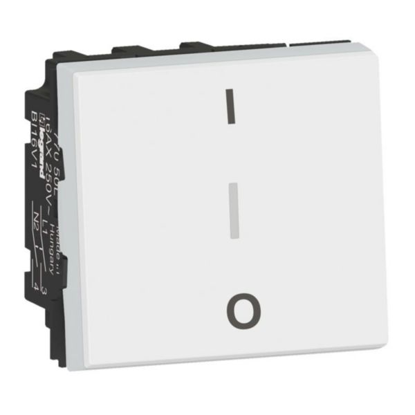 Interrupteur bipolaire avec borne pour repiquage neutre 10AX 250V~ Mosaic 2 modules - blanc