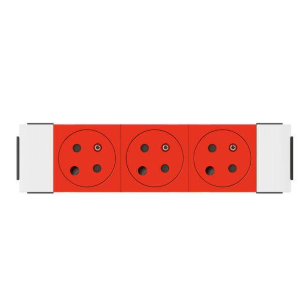 Triple prise de courant 2P+T Surface à détrompage Soluclip pour goulotte Mosaic à clippage direct 6 modules - rouge