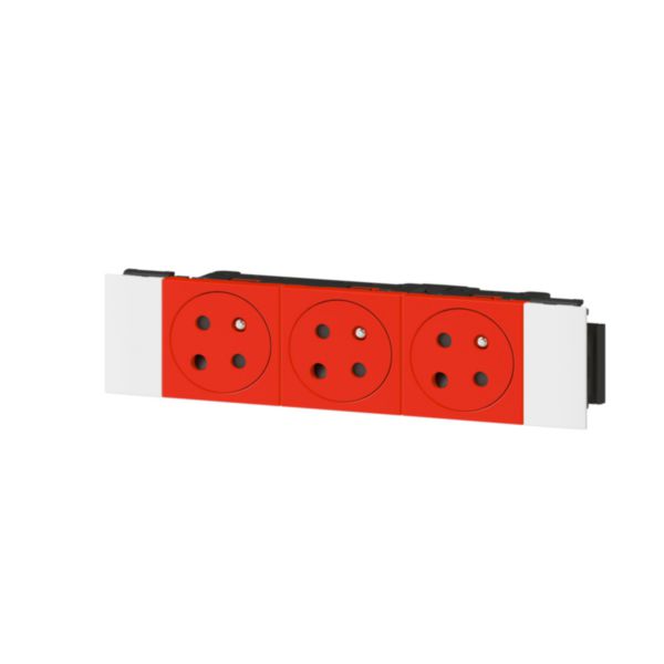 Triple prise de courant 2P+T Surface à détrompage Soluclip pour goulotte Mosaic à clippage direct 6 modules - rouge