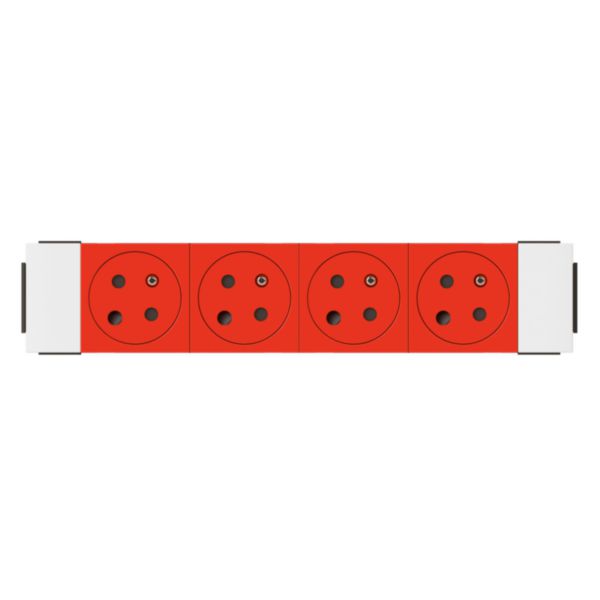 Quadruple prise de courant 2P+T Surface à détrompage Soluclip pour goulotte Mosaic à clippage direct 8 modules - rouge