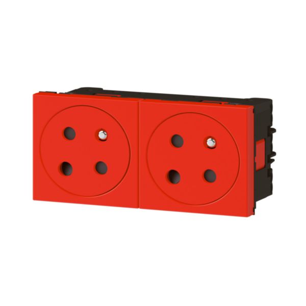 Prise double 2x 2P+T 16A rouge détrompage mécanique 45x90mm