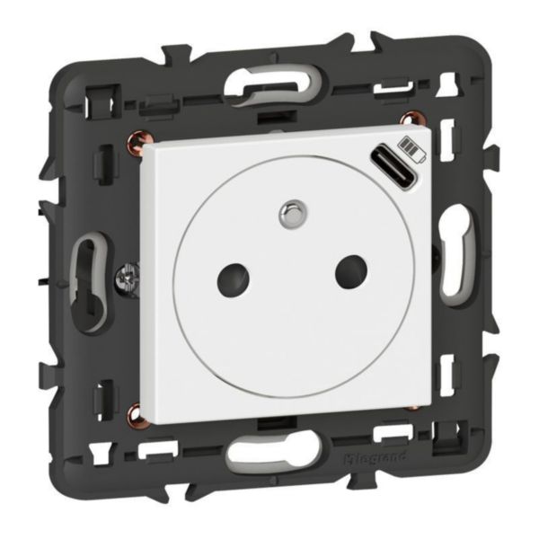 Prise de courant Surface Mosaic avec prise USB Type-C livrée avec support 2 modules - blanc