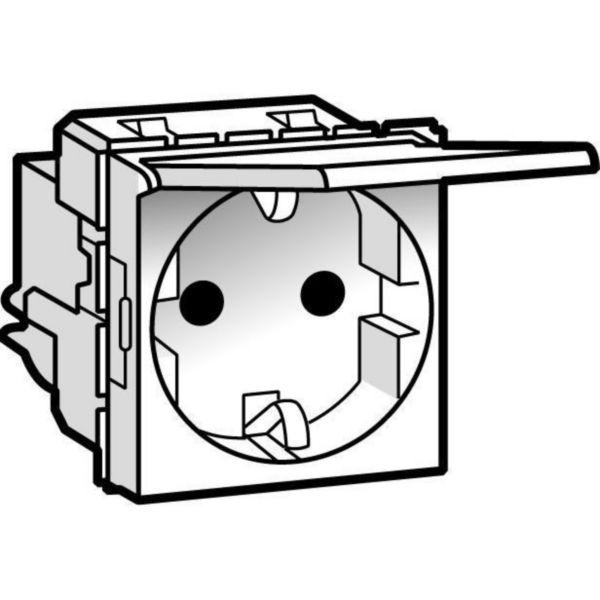 Prise de courant 2P+T à puits germanique à volet Mosaic 2 modules avec bornes à vis - blanc antimicrobien
