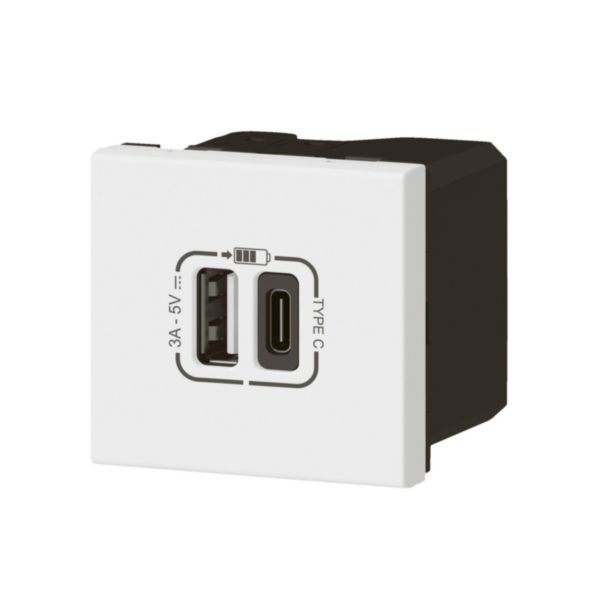 Legrand - Prise chargeur USB 2 - Type-C - 3A - 5V - 15W - 230V - 2 Modules  - 077590 - ELECdirect Vente Matériel Électrique