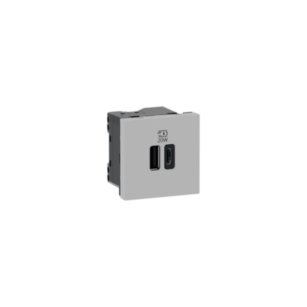 Prise USB Type-A+Type-C 20W Power Delivery Mosaic - 2 modules - LINK - Blanc