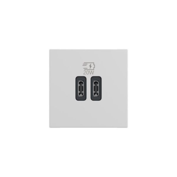 Prise USB Type-C+Type-C 20W Power Delivery Mosaic - 2 modules - Blanc