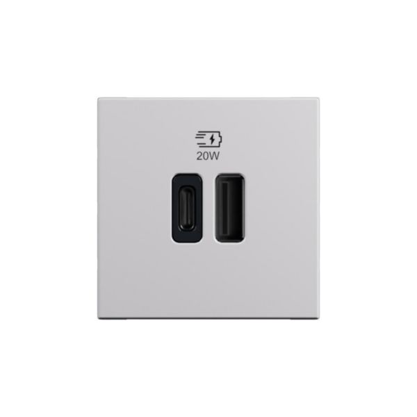 Prise USB Type-A+Type-C 20W Power Delivery Mosaic - 2 modules - Blanc